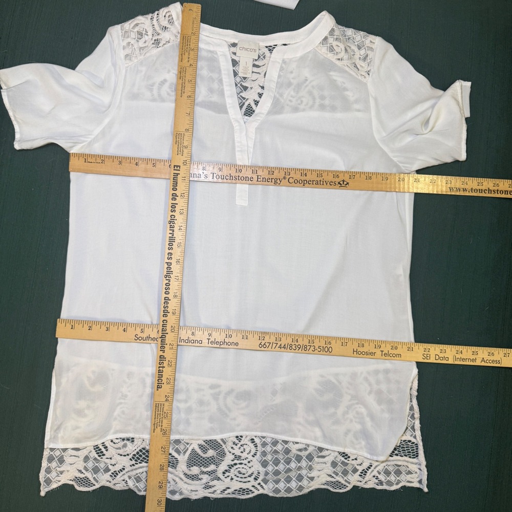 Chicos White Lace Trim Split Neck Tunic Top Women Size 1‎ - Picture 6 of 9
